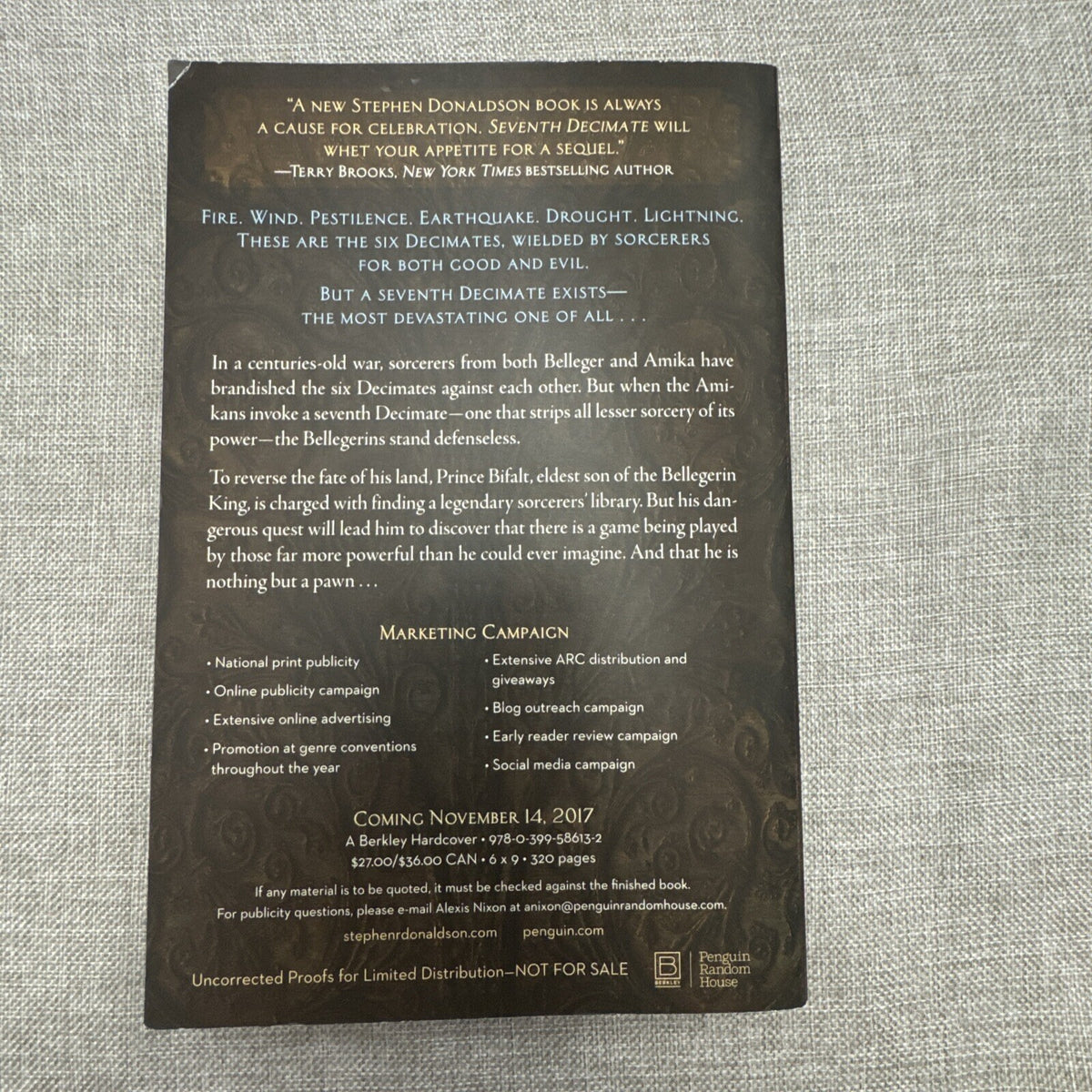 Seventh Decimate by Stephen R. Donaldson - Advance Reader Copy (The Great God's)