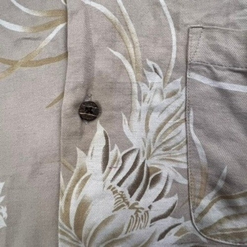 Island Republic Men's L Beige Floral Silk Blend Camp Shirt Aloha Hawaiian Style