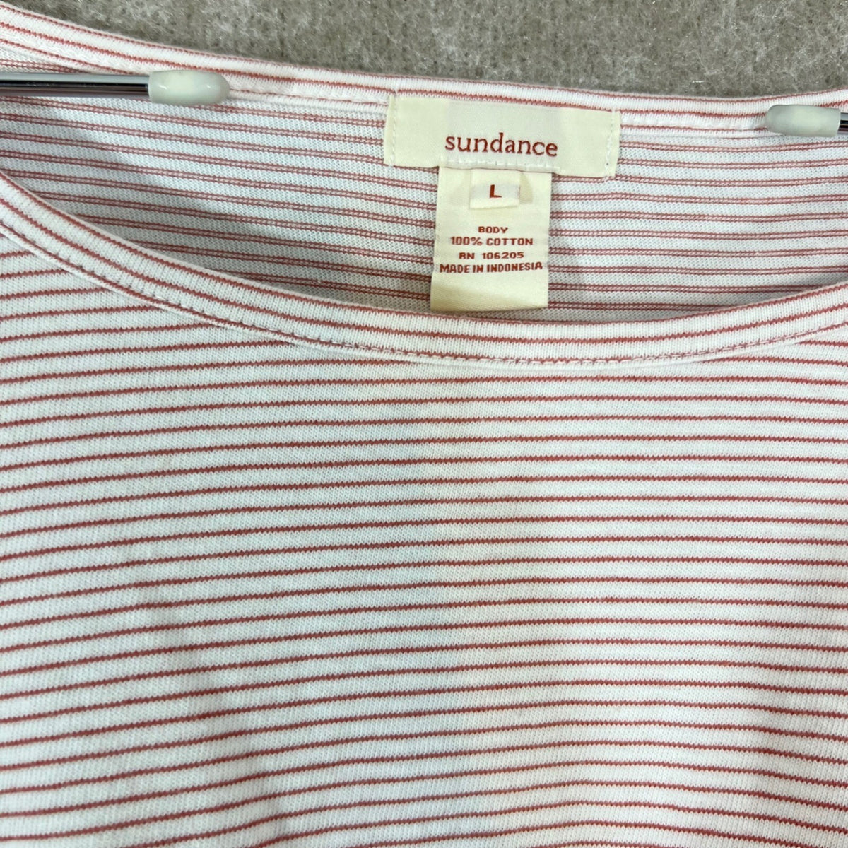 Sundance Ruched Stripe Top Womens L Pink White Cotton Long Sleeve