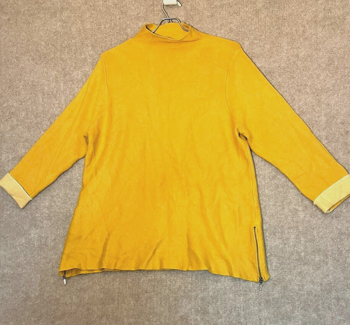Tahari Women’s Sweater XL Mustard Mock Neck Flip Cuff Knit Stylish Comfortable