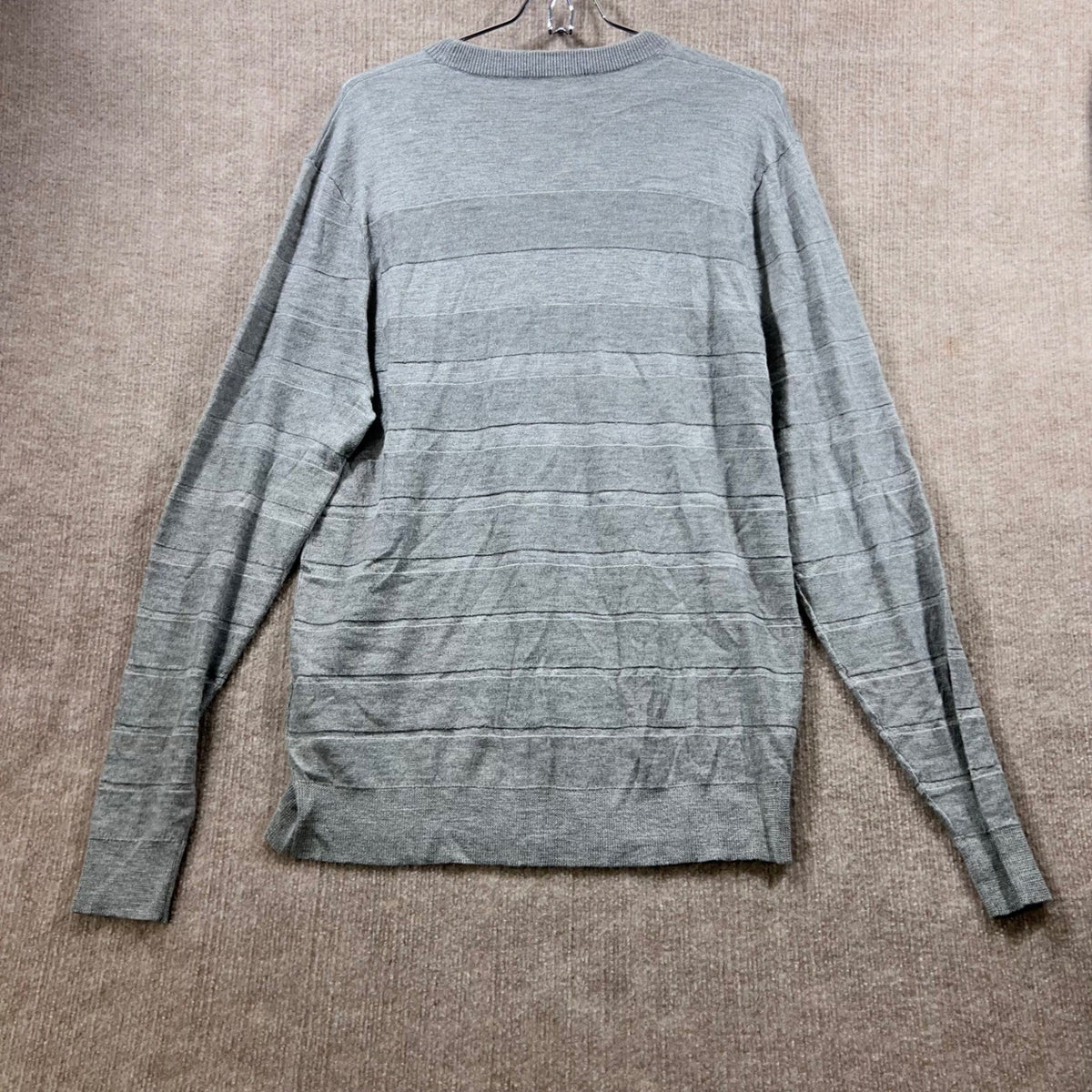 Neiman Marcus Mens Cashmere Silk Gray Stripe Crewneck Sweater Size M
