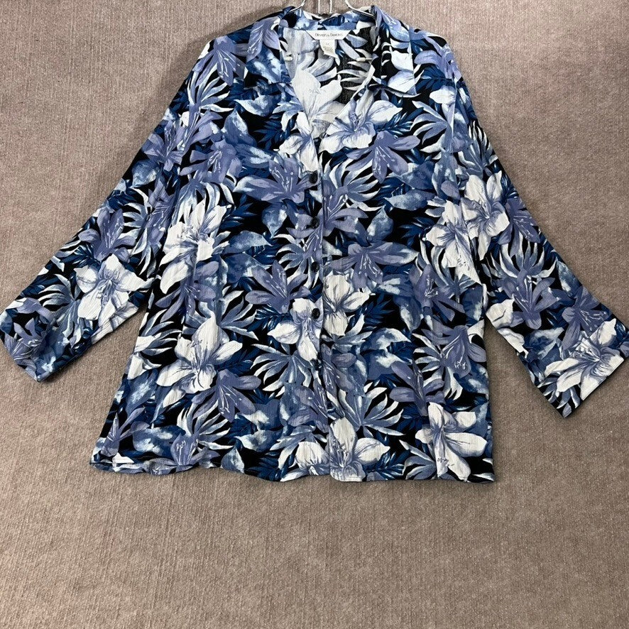 Drapers & Damon's 2X Floral Print Rayon Button Down Long Sleeve Blouse