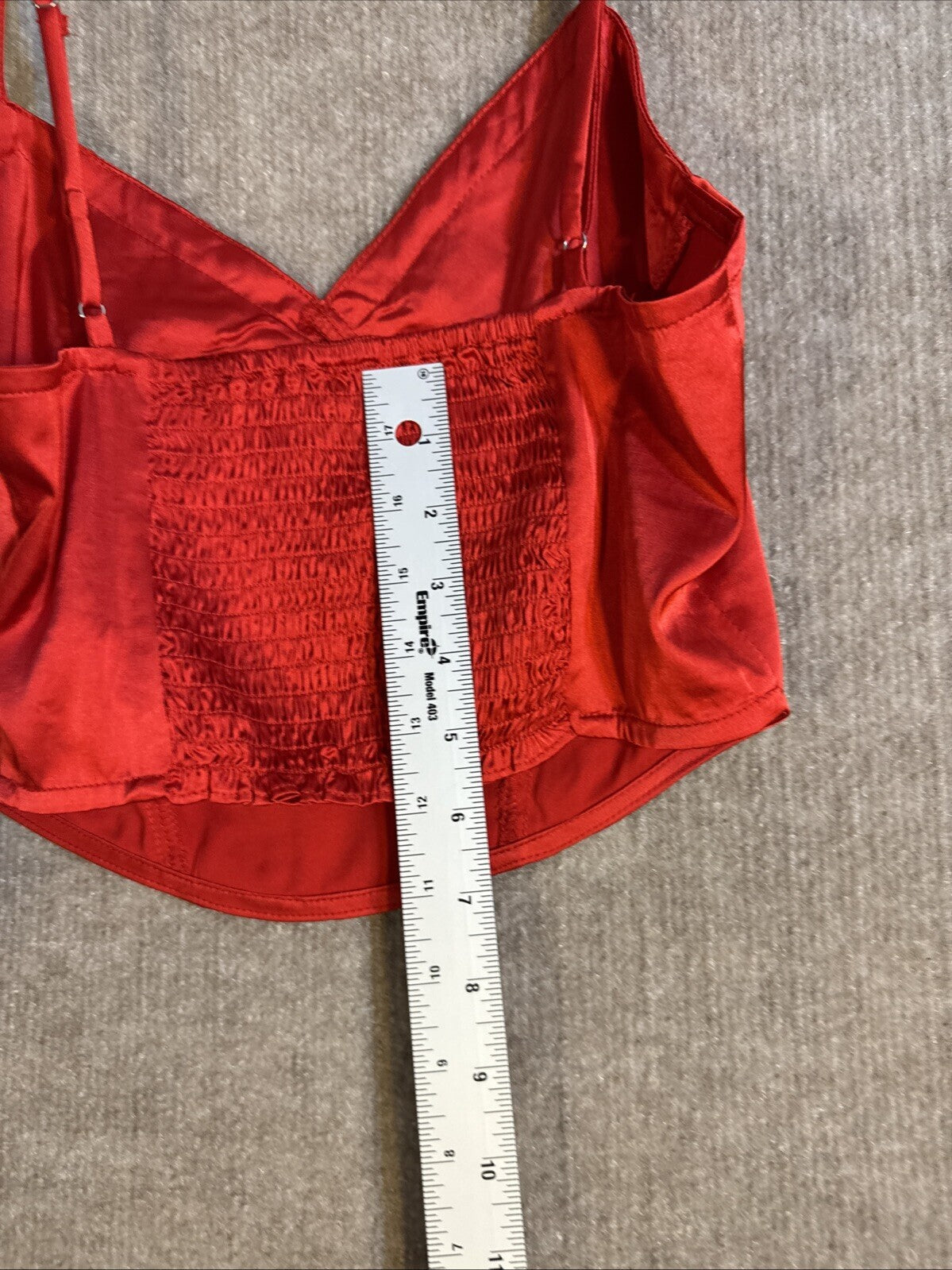 COTTON CANDY LA Red Satin Cropped Cami Size Small Smocked Stretch Back Side Zip