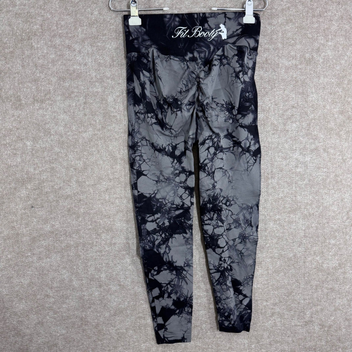 Fit Booty Leggings Women Small Gray Black Tie Dye Scrunch Butt Ribbed Athleisure