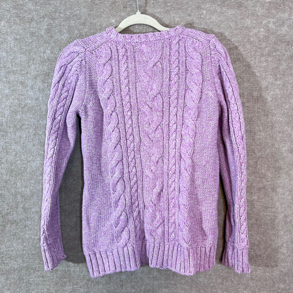 LL Bean Cable Knit Sweater Womens Medium Purple Cotton Marled Coastal Grandma
