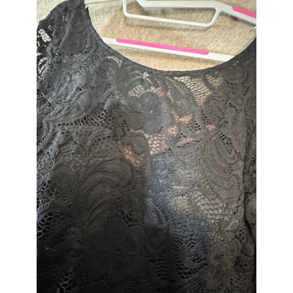 Black Lace Chiffon Maxi Dress Womens XL Gothic Formal Evening Modest 3/4 Sleeve