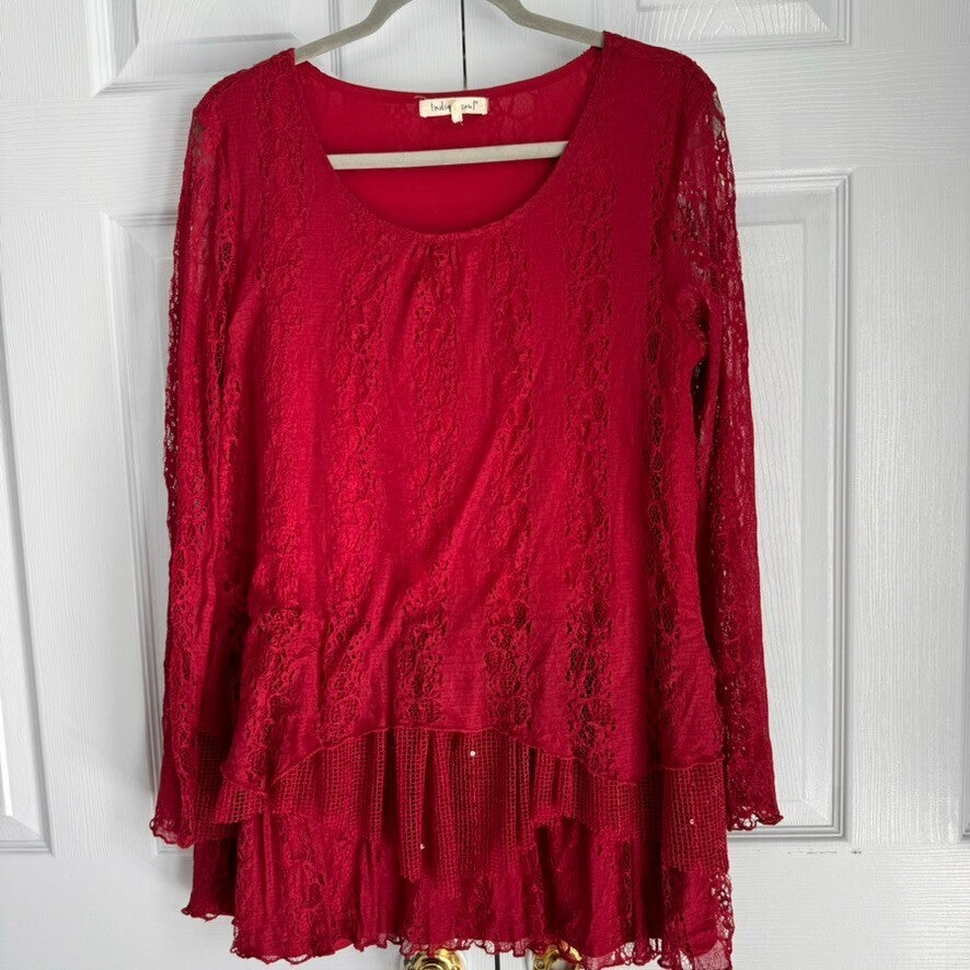 Indigo Soul Sz M Red Lace Mini Dress
