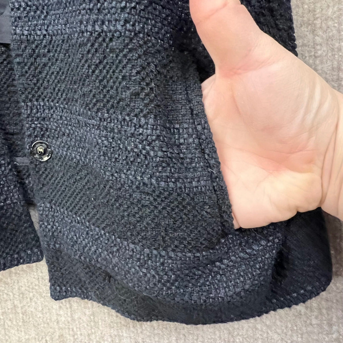 HUMANOID Textured Knit Collarless Blazer Jacket Navy Blue Size XS