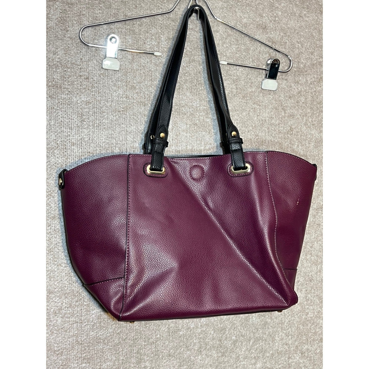 G.H. Bass Tote Bag Womens Burgundy Faux Leather Gold Hardware
