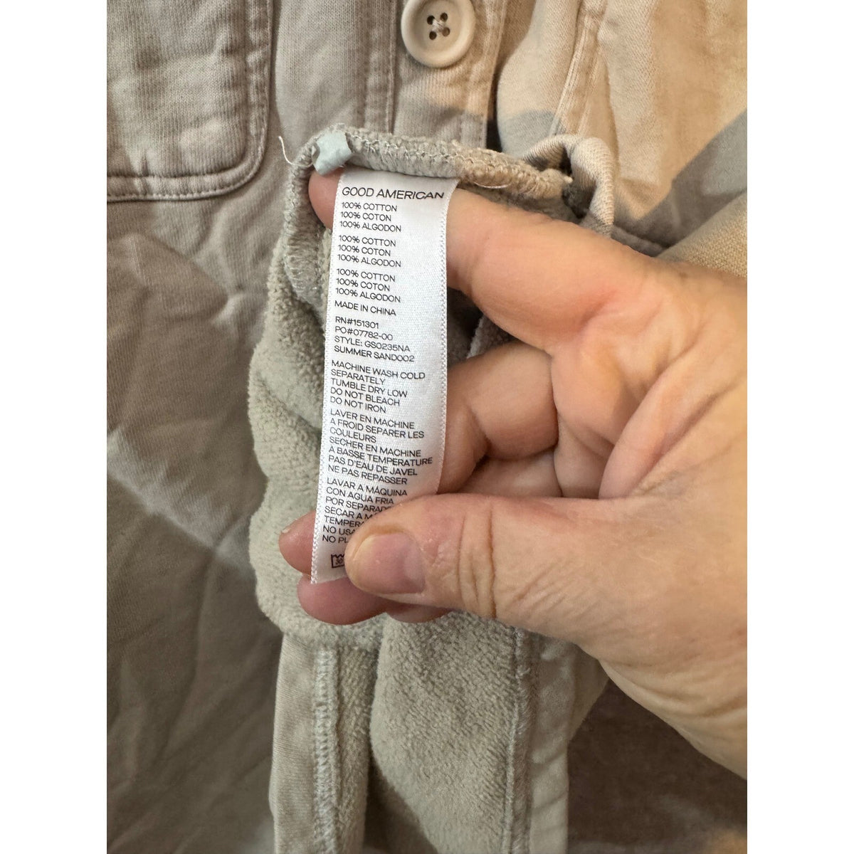 Good American Shacket Women 3/4 Khaki Cotton Fleece Shacket Oversized Utility
