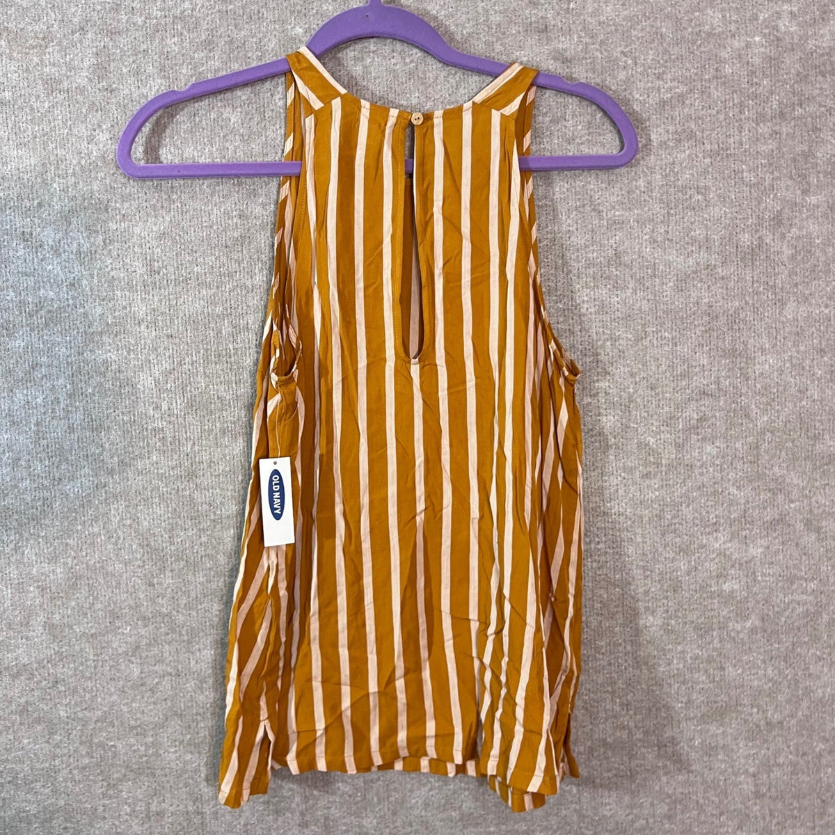Old Navy Tank Top Womens Small Mustard Yellow White Striped High Neck Sleeveless