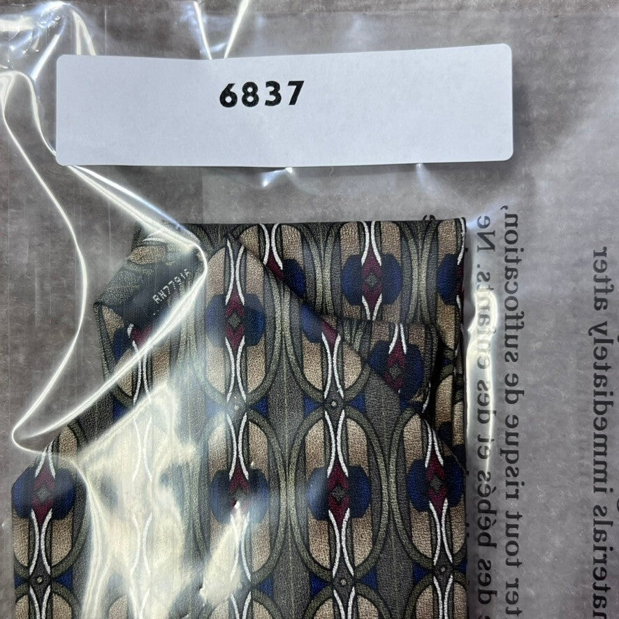 Chez Roffé New York Silk Necktie Brown Blue Red Floral Abstract Pattern