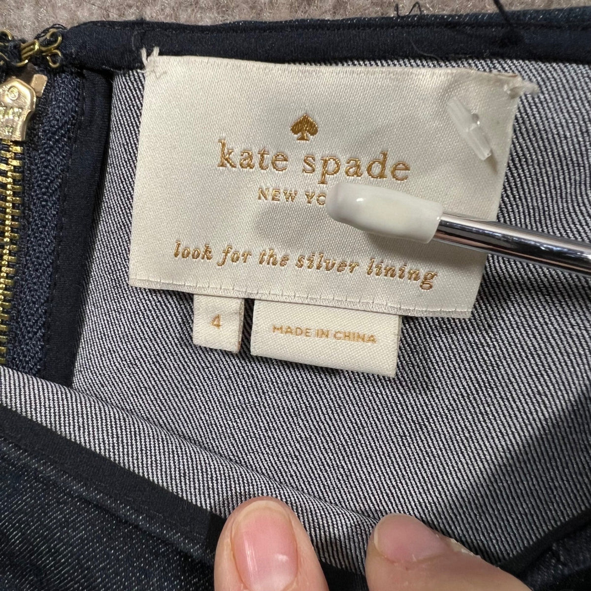 Kate Spade Denim Chambray Shift Dress Boat Neck Puff Sleeve Gold Zipper Size 4