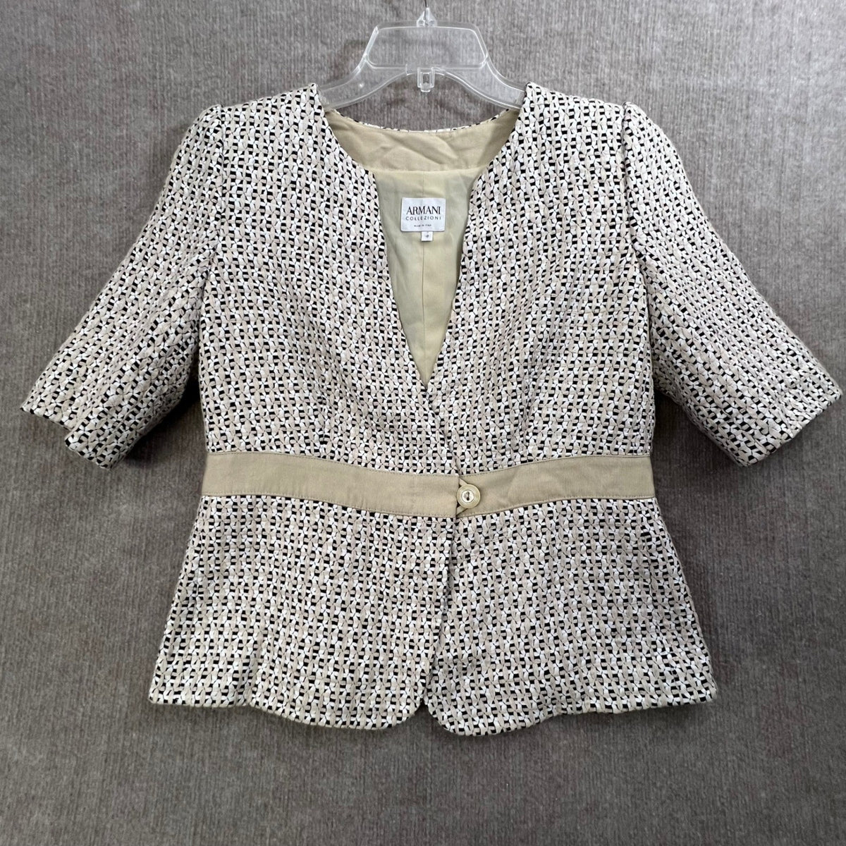Vintage Armani Collezioni Blazer Jacket Size 10 Tan Black White Textured Knit