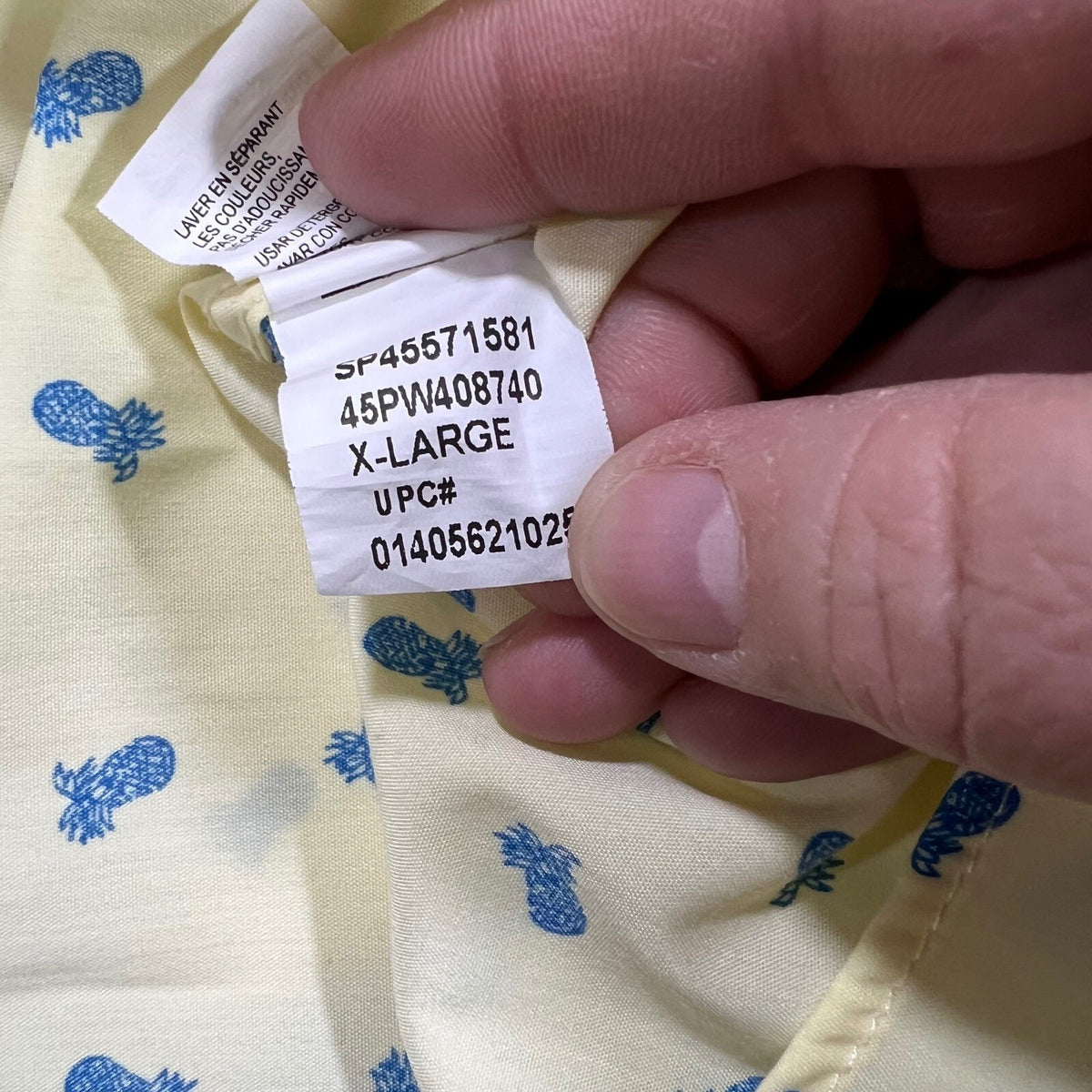IZOD Mens Short Sleeve Button Up Shirt Pineapple Print AOP Butter Yellow Blue XL