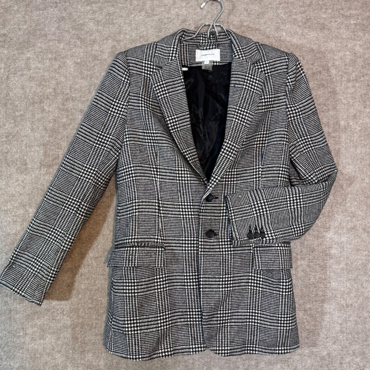 Current/Elliott Glen Plaid Blazer Women 1 Black White Wool Blend Academic Chic