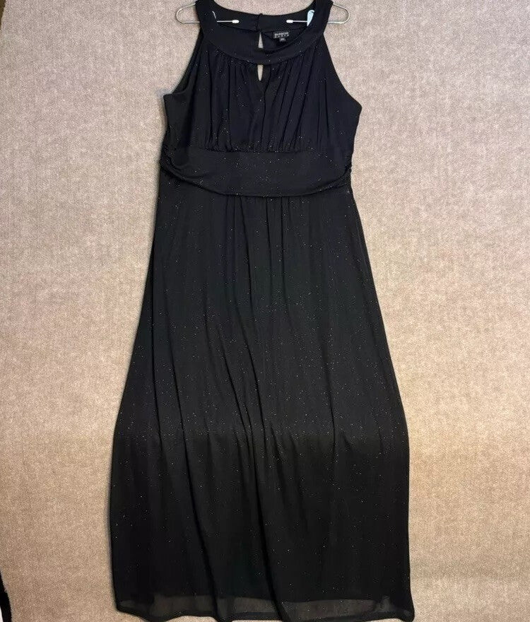 Enfocus Women 18W Black Sparkle Maxi Evening Gown Keyhole Empire Waist