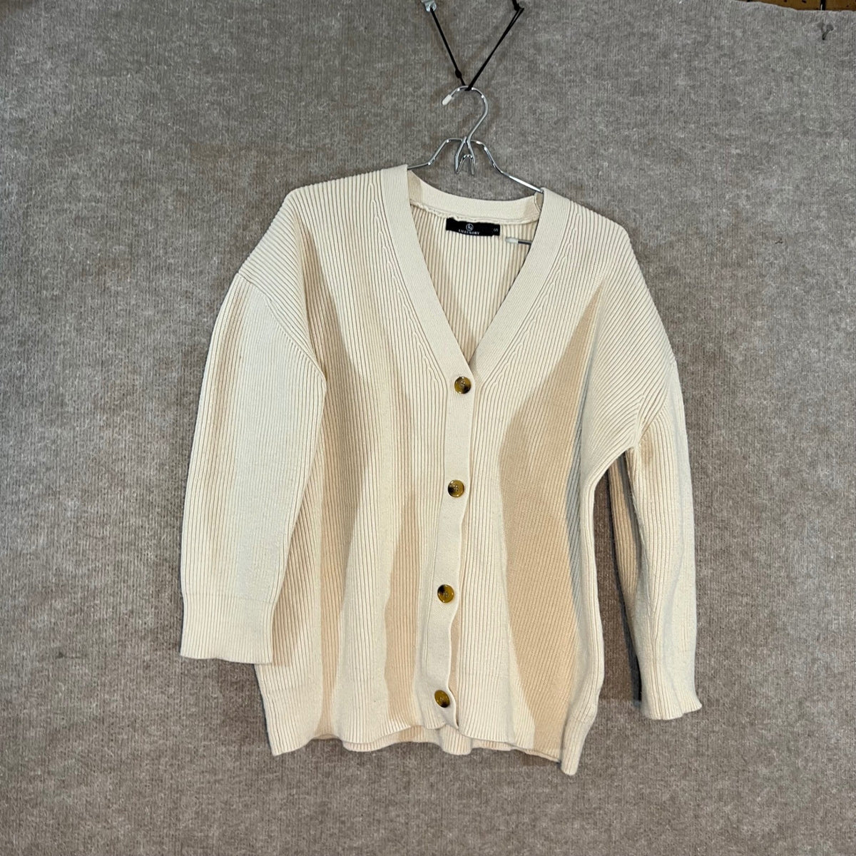 LILLUSORY Cardigan Sweater Womens Small Cream Ribbed Knit Academia Dadcore