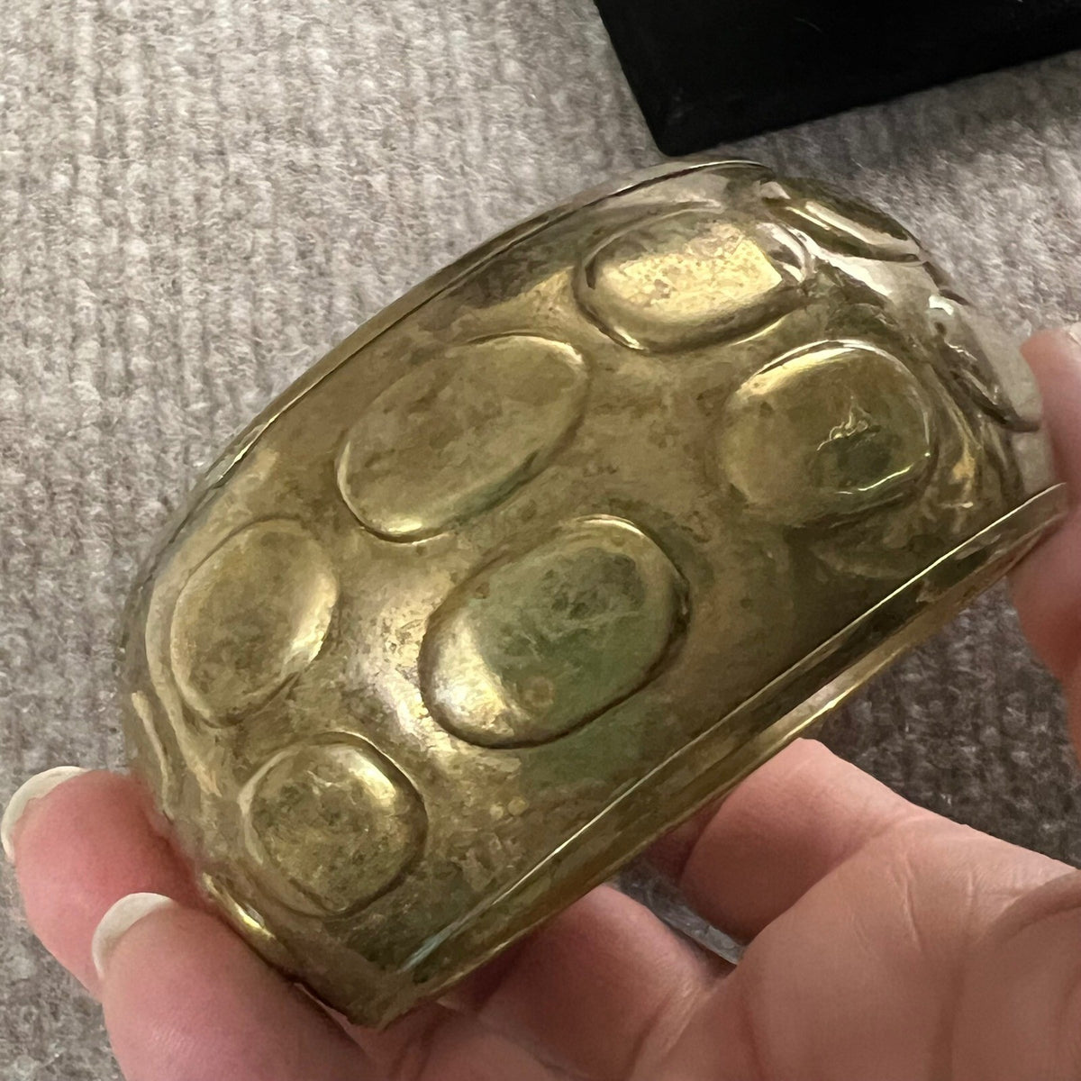 Vintage Gold Tone Bangle Bracelet Chunky Embossed Oval Made in India