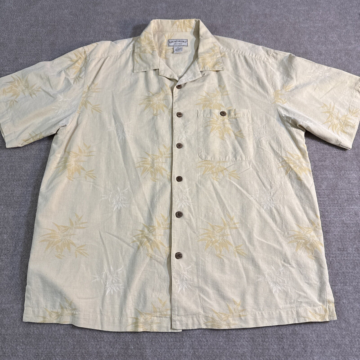 Boca Classics Island Wear Men XL Silk Blend Hawaiian Shirt Yellow Cork Button