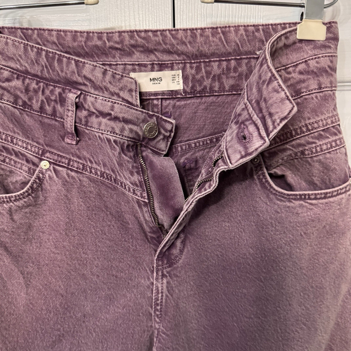 MNG Mango Women’s High Waist Mom Jeans Purple Denim Size 14 (34) Straight