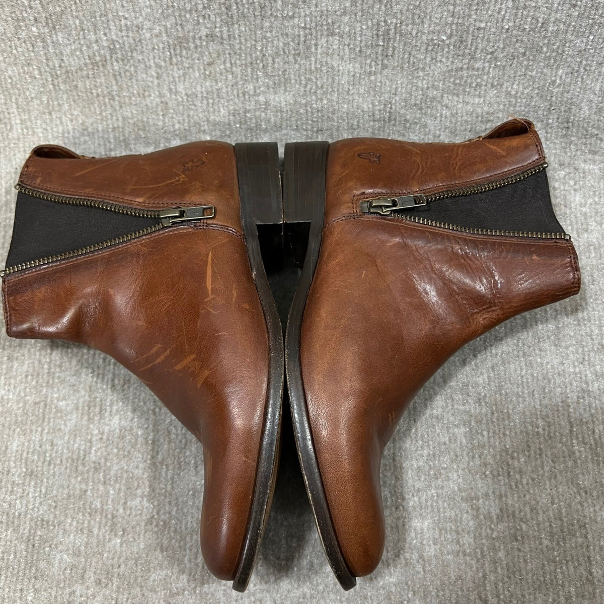 Frye Brown Leather Side Zip Ankle Boots Women's Size 7.5 B Medium Heel READ
