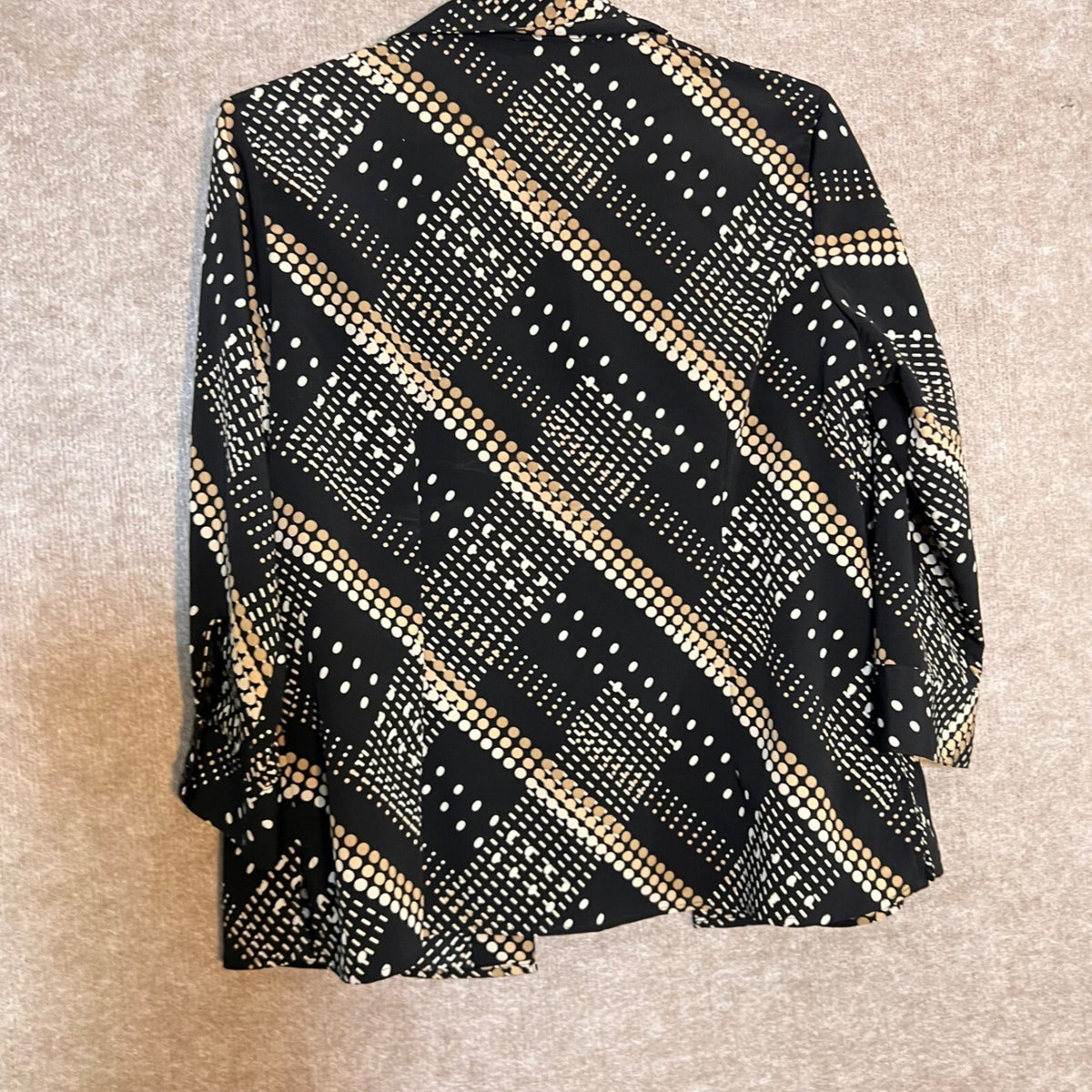 Notations Blouse Womens PL Black Tan Geometric Dot Button Up Career Workwear