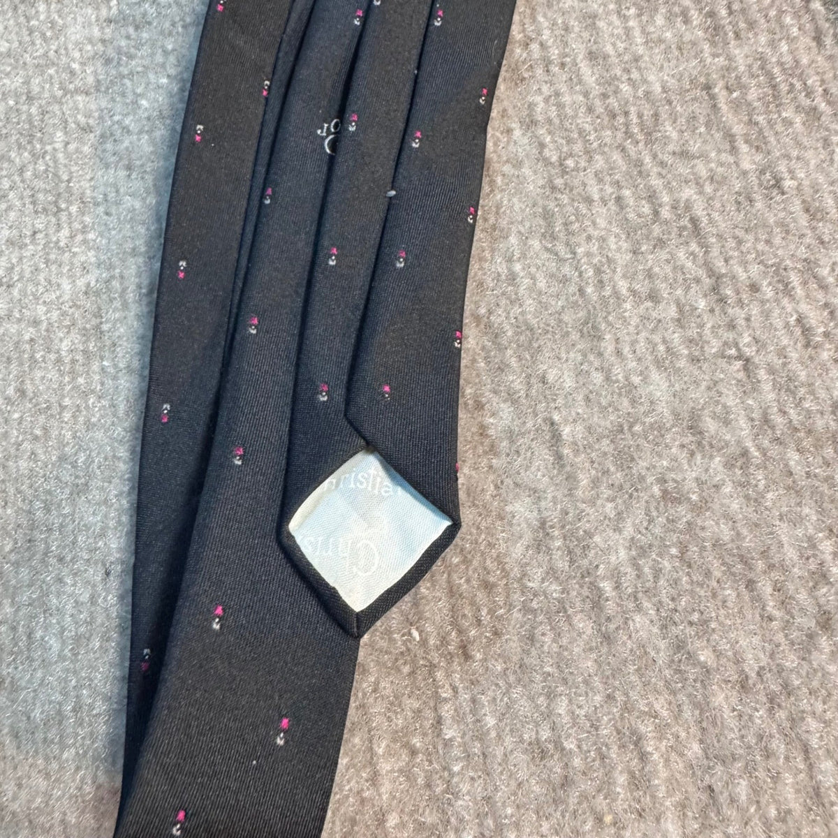 Vintage Christian Dior Necktie Black Pink Micro Dot CD Logo Silk Blend Italy