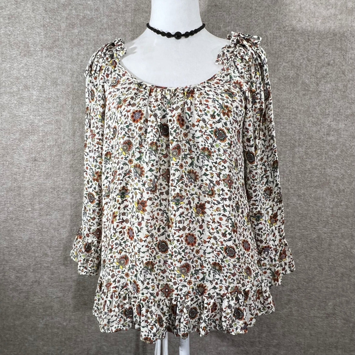 Tory Burch Silk Floral Blouse Womens 10 Ruffle Peplum Flowy Boho Romantic