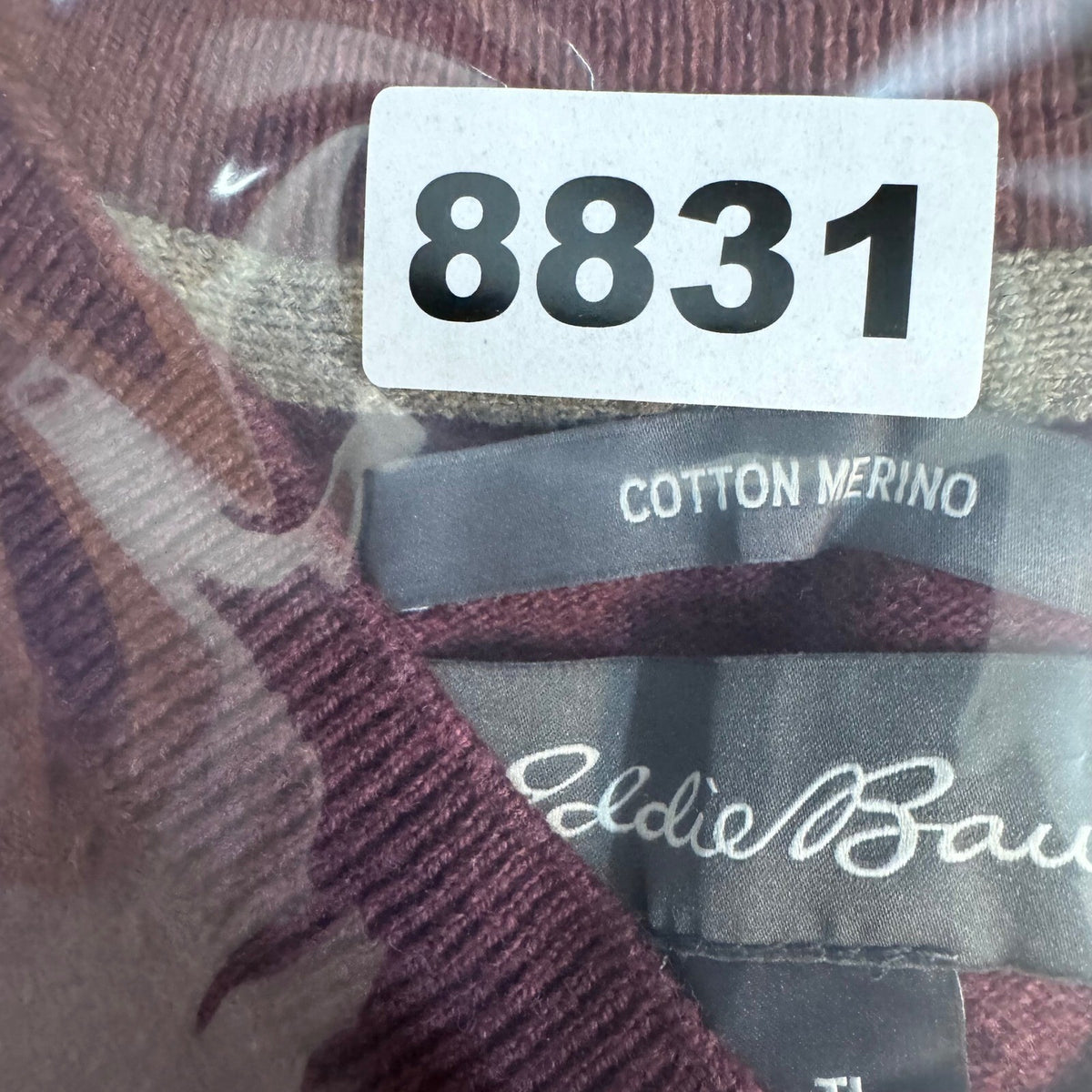 Eddie Bauer V Neck Sweater Mens TL Maroon Cotton Merino Wool Blend Tall Burgundy