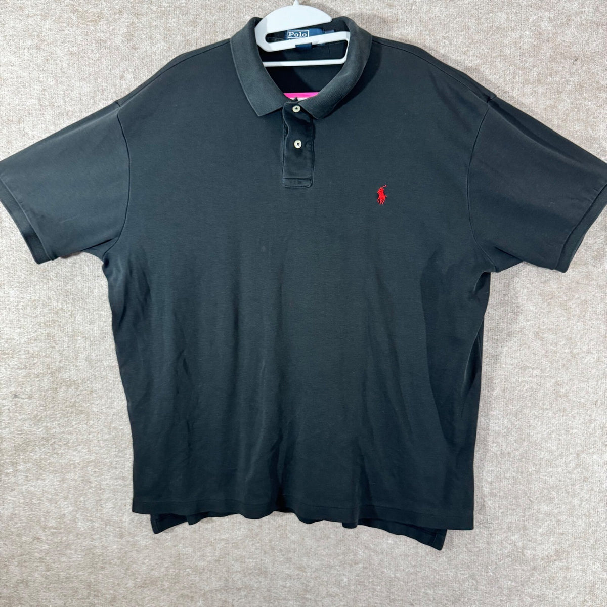 Polo Ralph Lauren Polo Shirt Mens XL Black Red Pony Logo Classic Minimalist FLAW