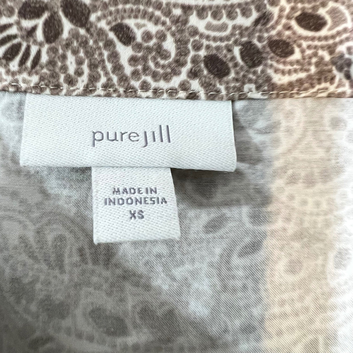 Pure Jill Button Up Top Women XS Brown Paisley Ecovero Viscose Boho
