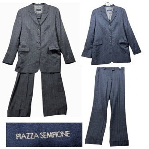 Piazza Sempione Charcoal Pinstripe Pants Suit Set Blazer & Trousers Italy Sz 4-6