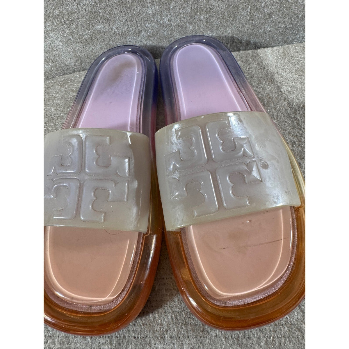 Tory Burch Bubble Jelly Slides Women 9B Ombre Pink Orange Purple Logo Sandals