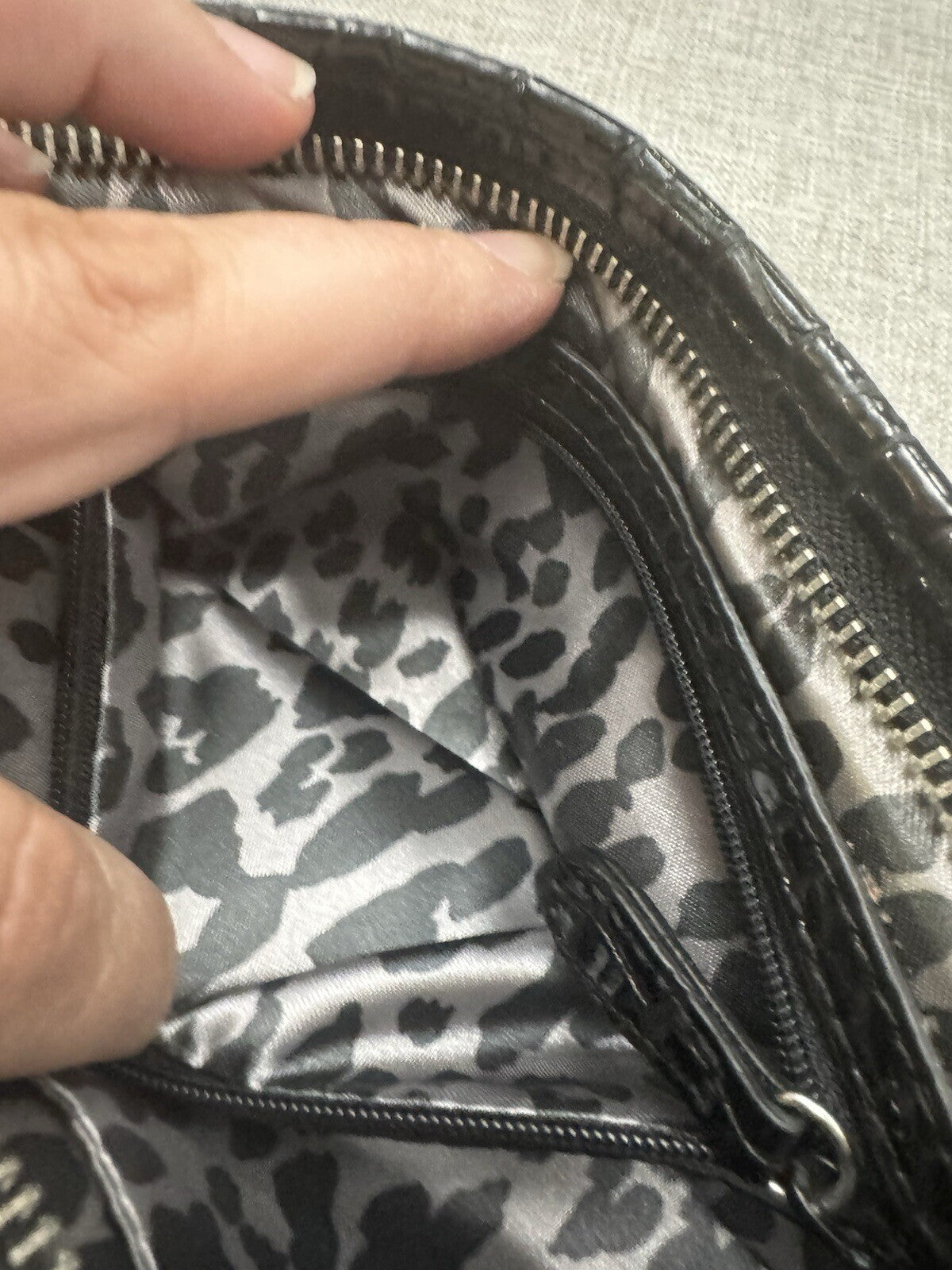 Dana Buchman Small Gray and Black Leopard Print With Croc Accent Wristlet