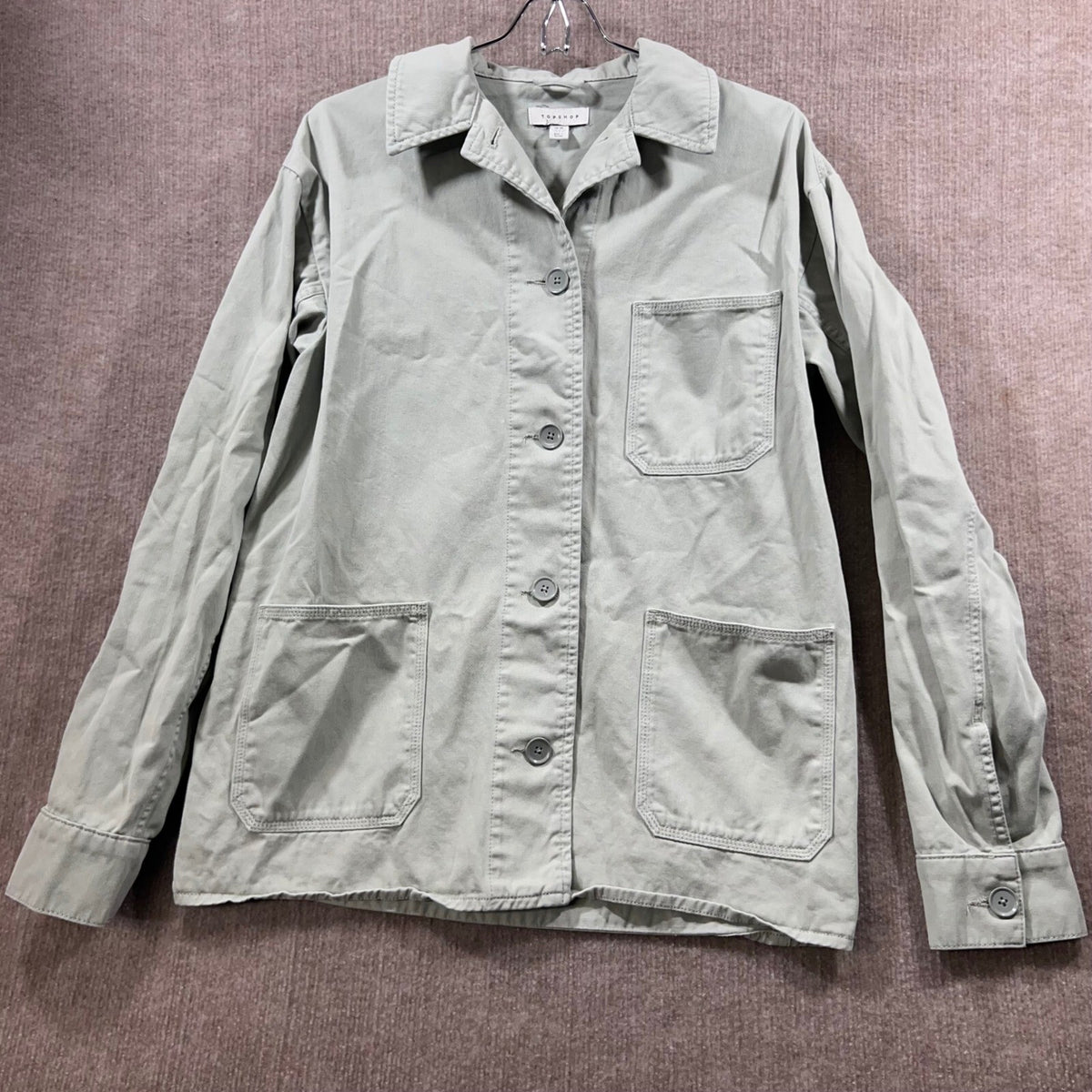 TOPSHOP Utility Chore Jacket Button Front Long Sleeve Casual Oversize Womens XS