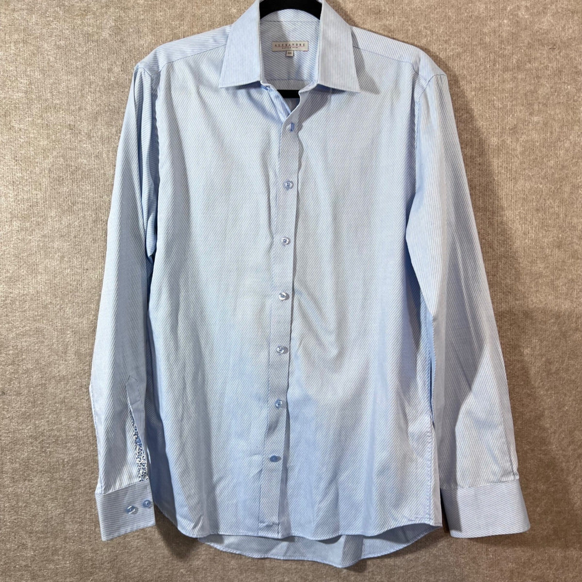 Alexandre Savile Row Button Down Shirt Mens 15.5 Blue Striped Flip Cuff Business