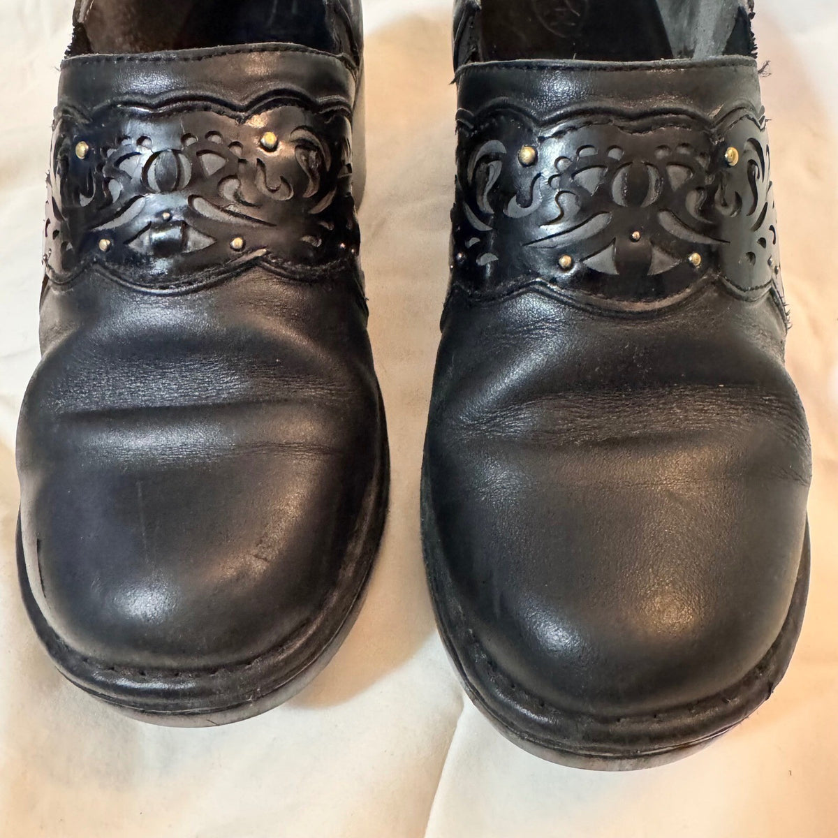 Ariat Leather Clogs Women 7 Black Platform Slip On Laser Cut Western Boho