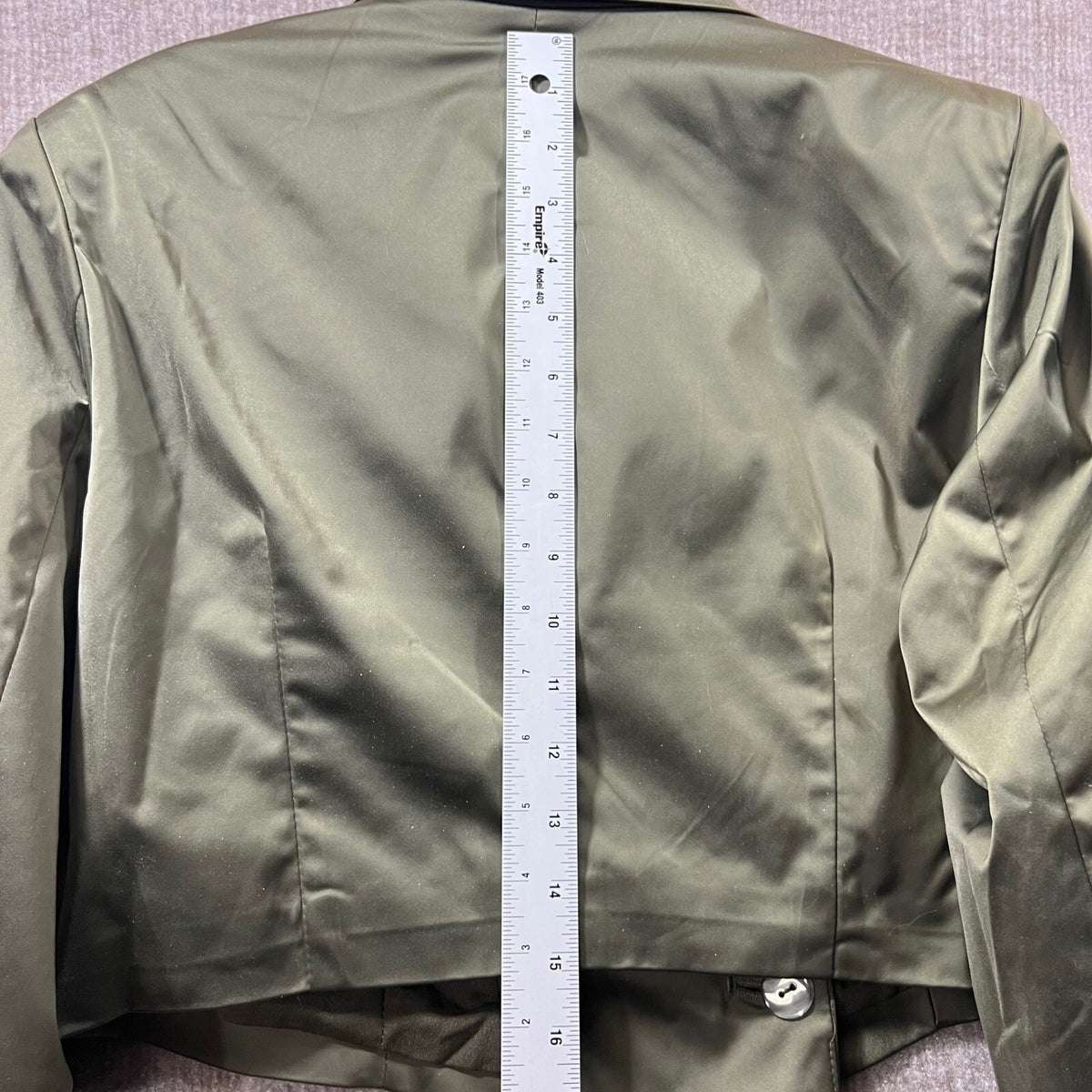 AKIRA Olive Satin Cropped Double Breasted Jacket Pants Suit Set XL ZIp Cuff