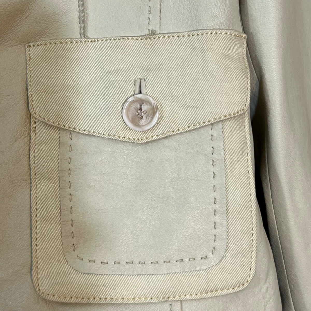 Stroke by Berry Tielens Leather Blazer Womens 44 Cream Elbow Patch Jacket READ
