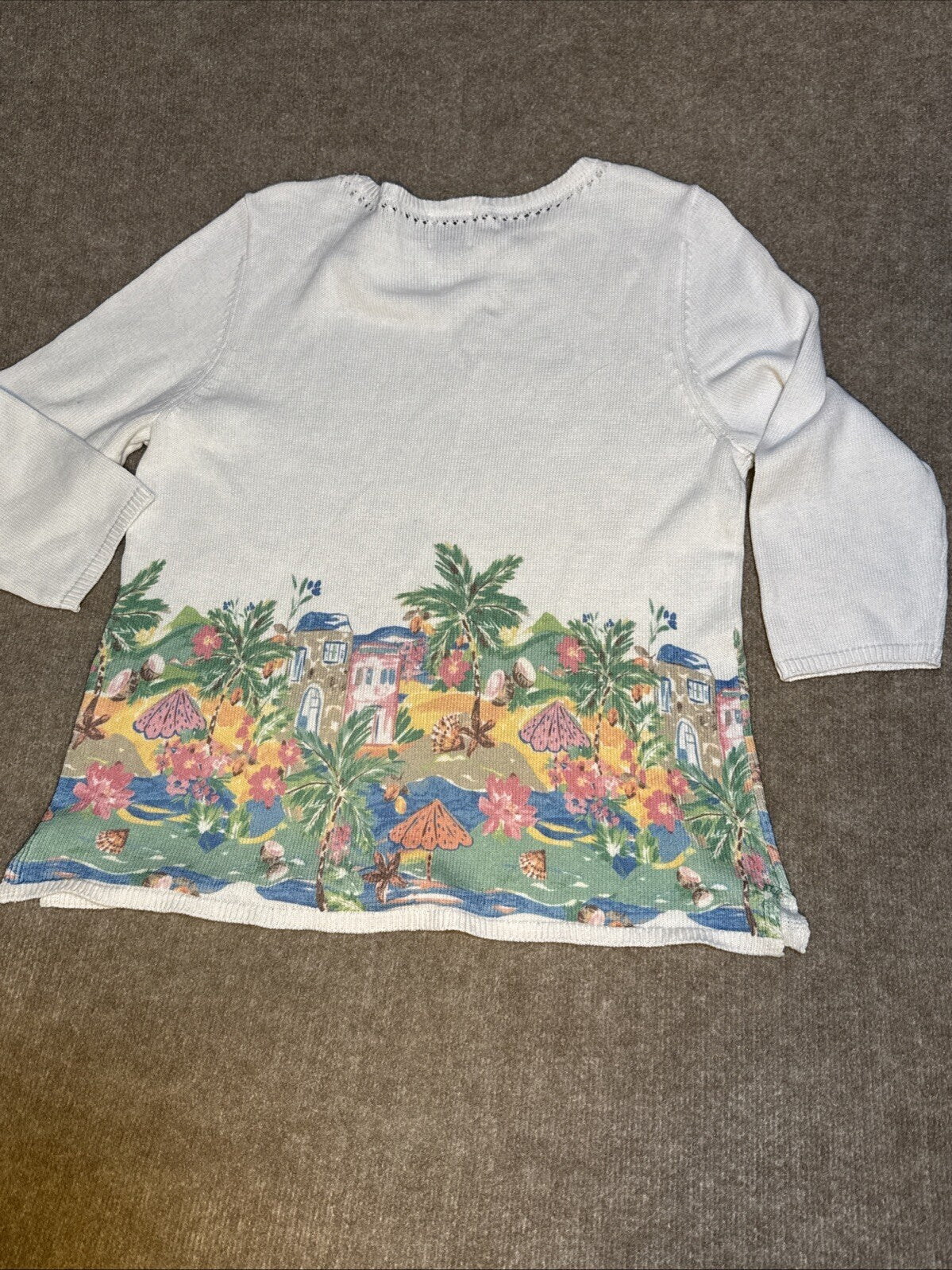 Appleseed's Sweater Tropical Art to Wear Women Med 3/4 sleeve Beachy Cruise