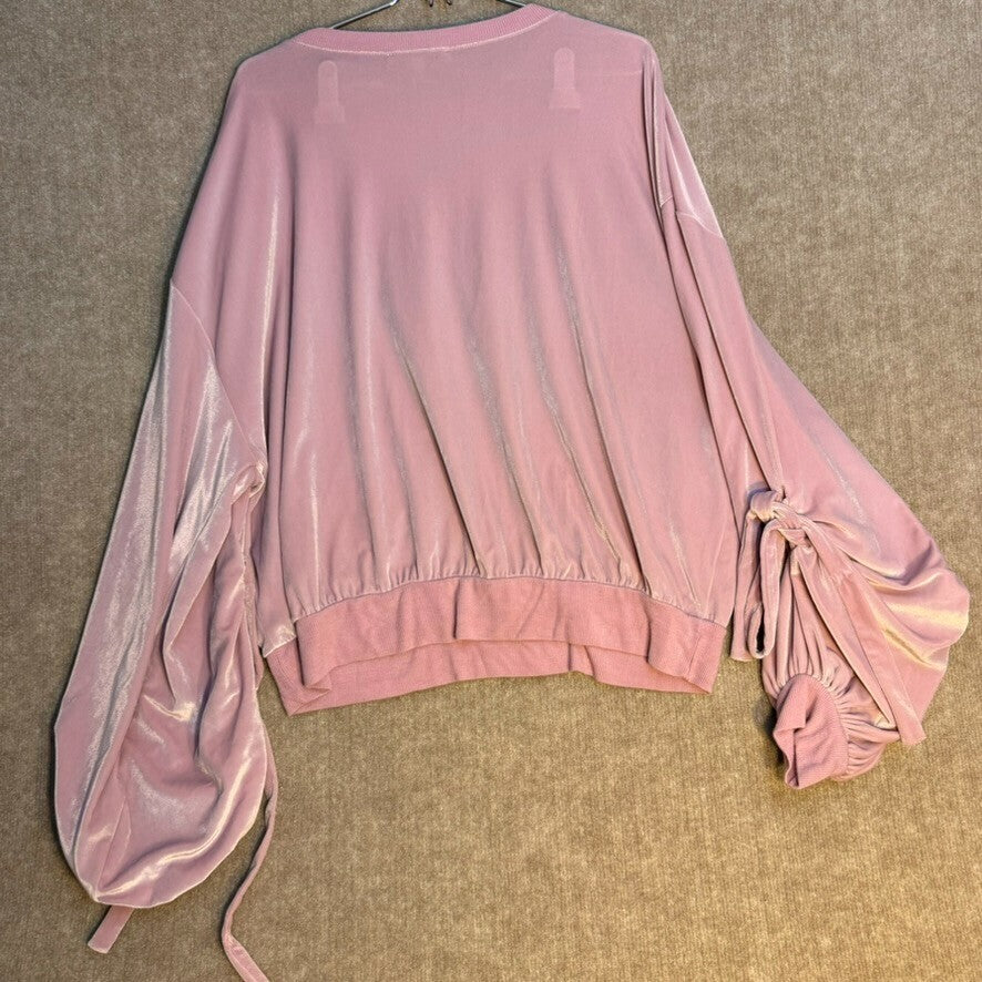 Express One Eleven Women’s Top Large Velvet Lavender Balloon Sleeve Chic Rolltab