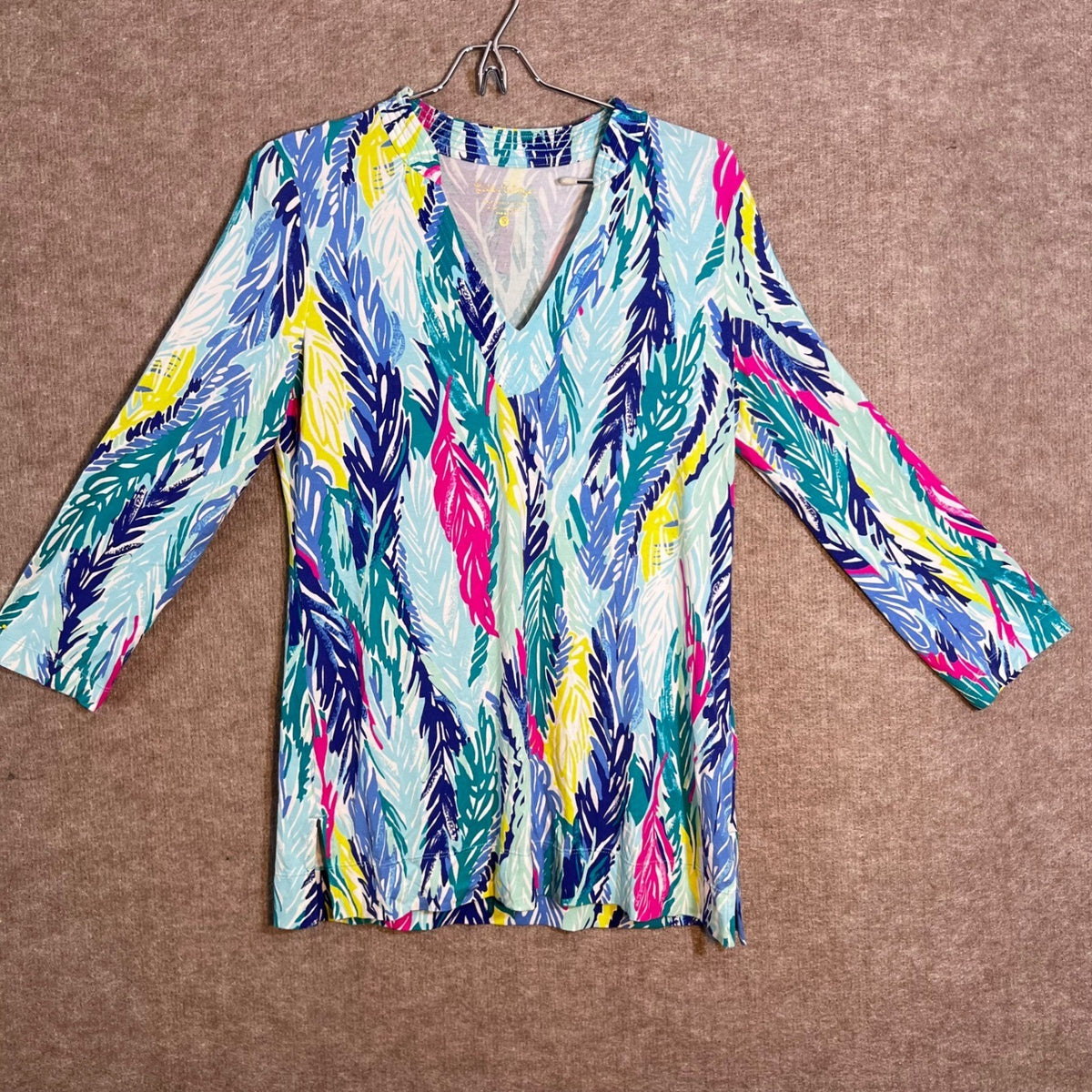 Lilly Pulitzer V Neck Tunic Top Womens Small Light as a Feather Print Resortwear