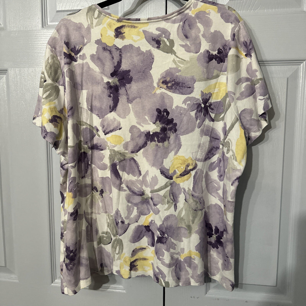 Croft & Barrow Women Top, Comfort 2X Purple Floral Relaxed Fit Short Sleeve