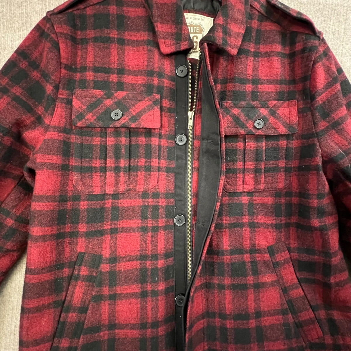 Route 66 Mens Buffalo Plaid Wool Full Zip Shacket Coat Size Medium Lined Warm