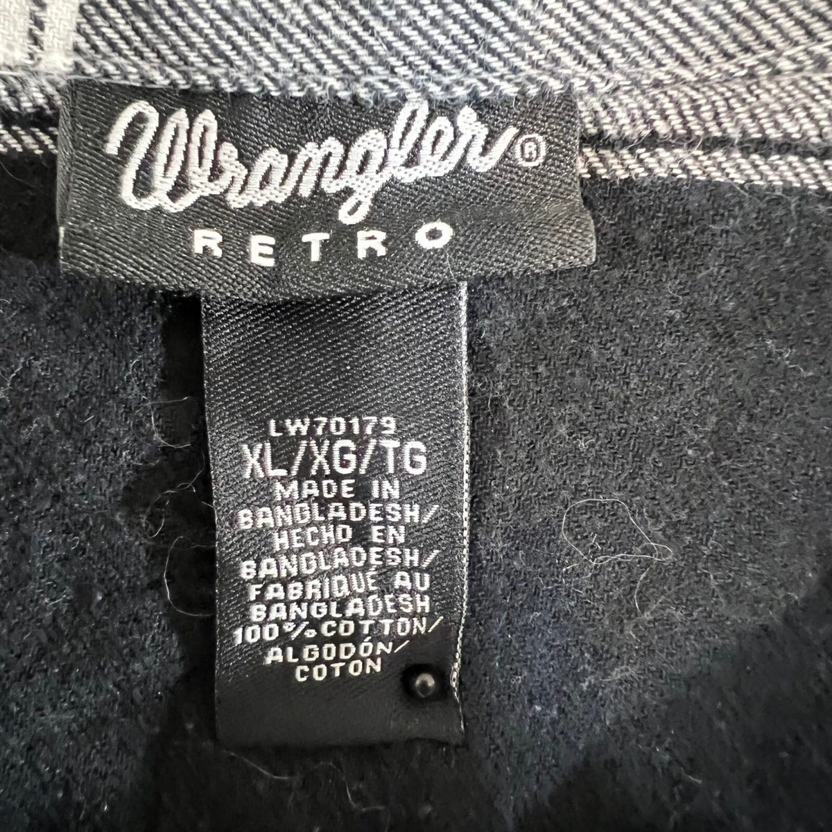 Wrangler Retro Western Shirt Womens XL Black White Buffalo Plaid Pearl Snap