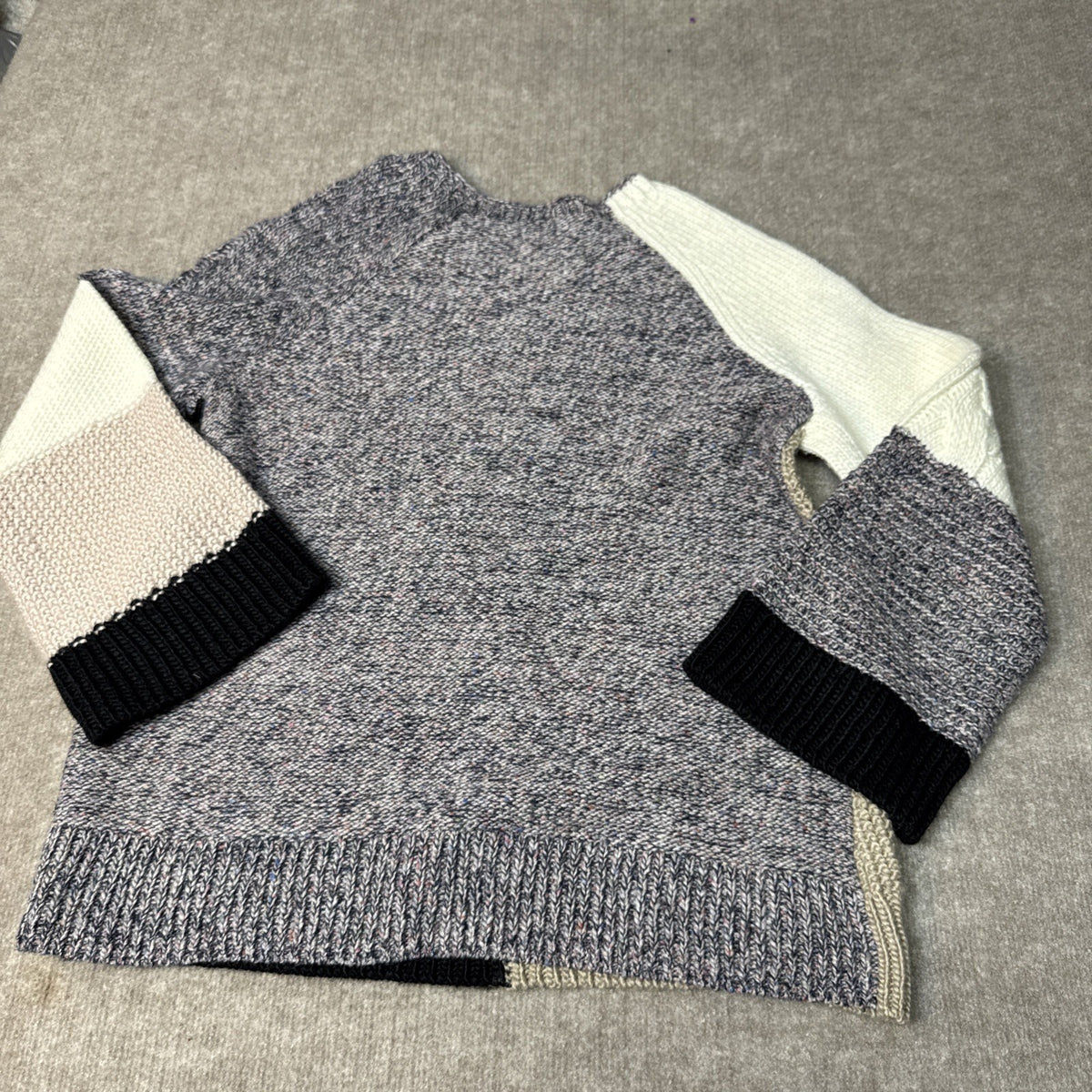 LOFT Colorblock Patchwork Knit Sweater Bell Sleeve Crew Neck Size M
