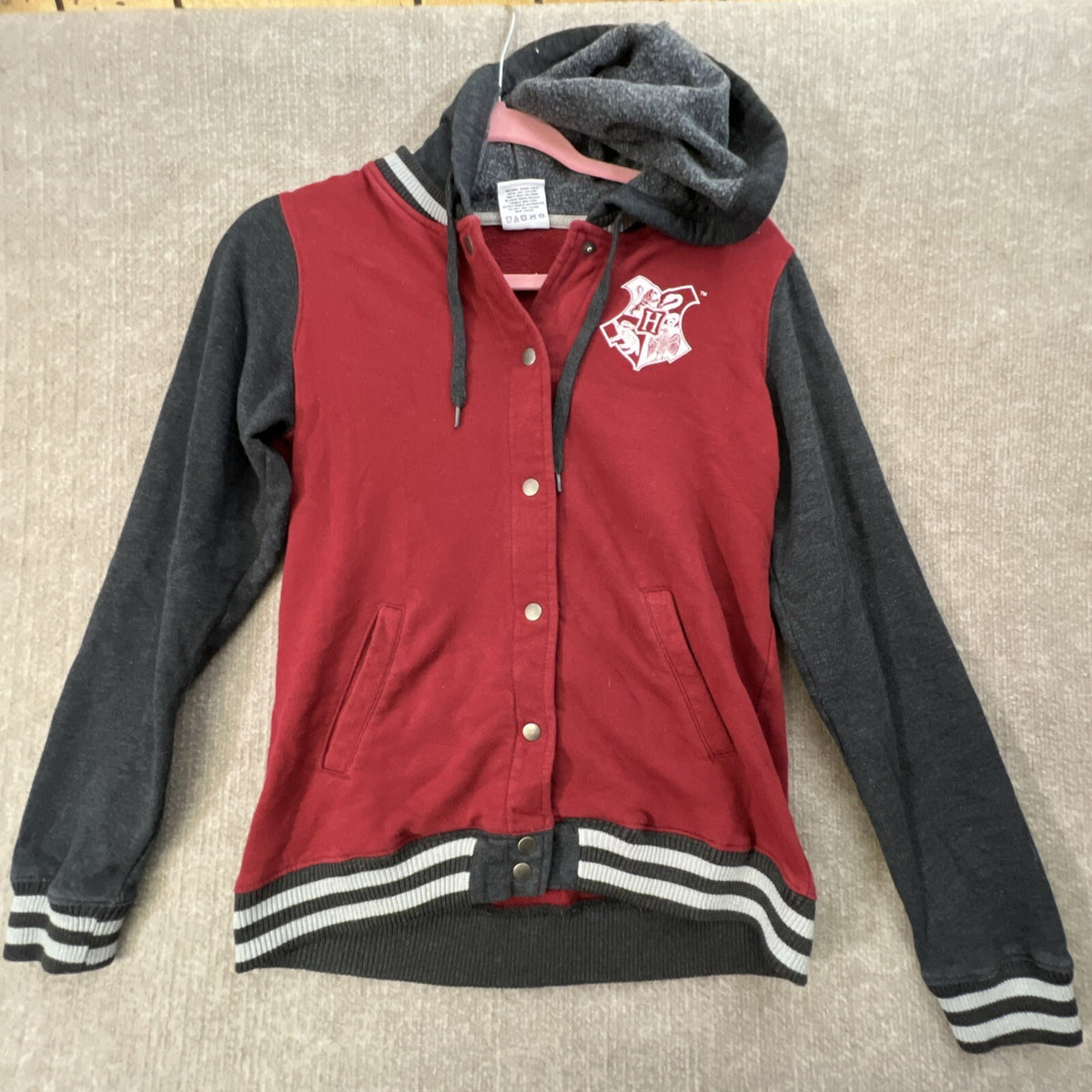 Harry Potter Hogwarts Jacket Womens Small Varsity Hoodie Snap Button Crest
