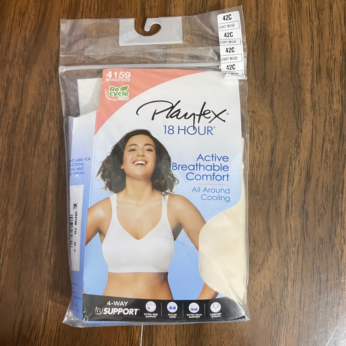 Playtex 18 Hour Active Breathable Comfort Bra Womens 42C Beige Wirefree 4159