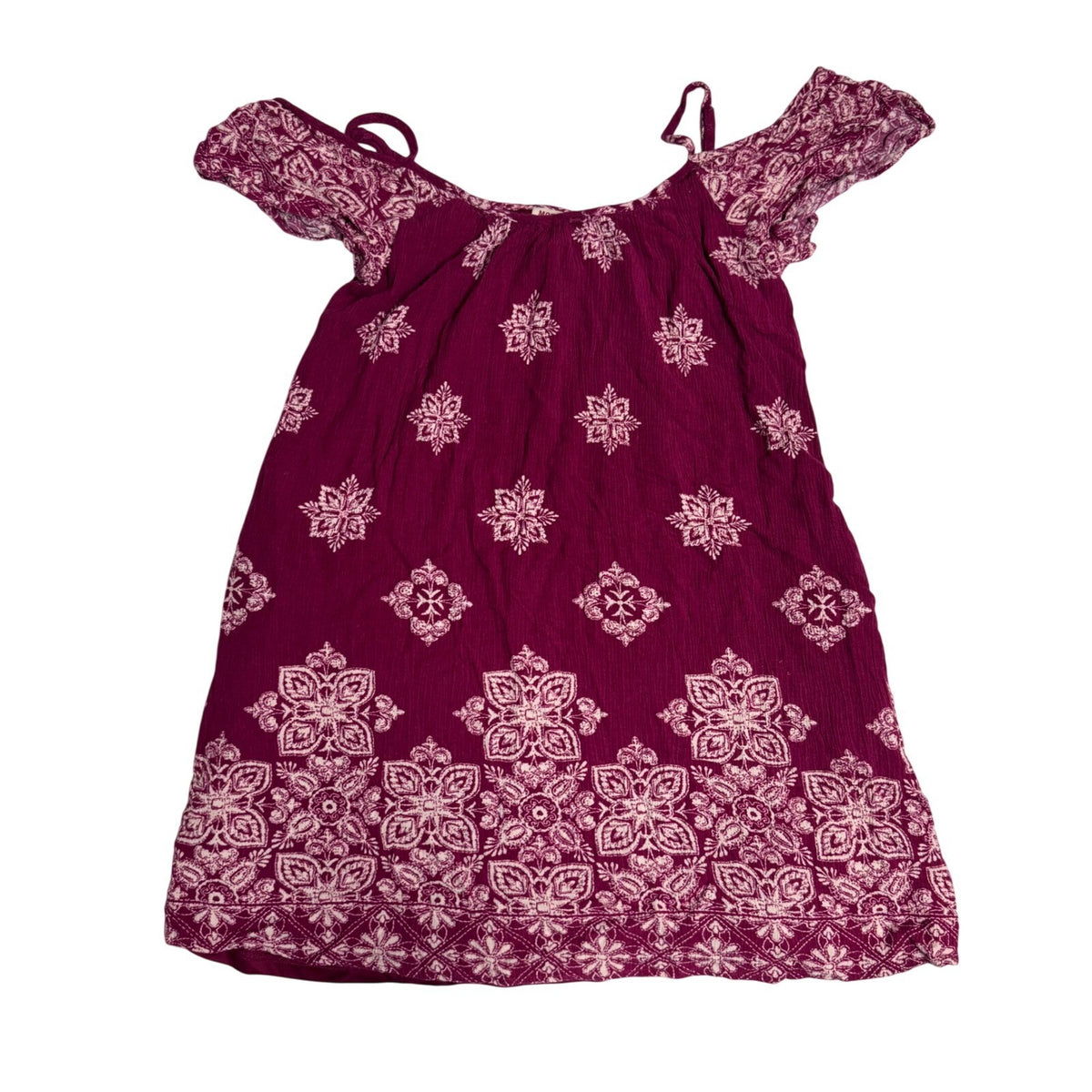 Mossimo Supply Co Cold Shoulder Top Womens XS Maroon Mandala Boho Peasant Blouse
